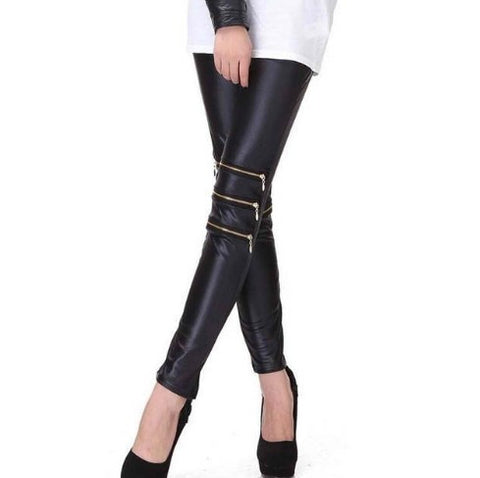 Sexy Women Zippers Leather Leggings