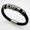 Stainless Steel Leather Braid Bracelet With Magnetic Buckle Claps